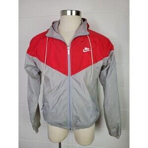 Vintage 80s-90s Nike Mens Red Gray Nylon Windbreaker Jacket Gray Label L‎